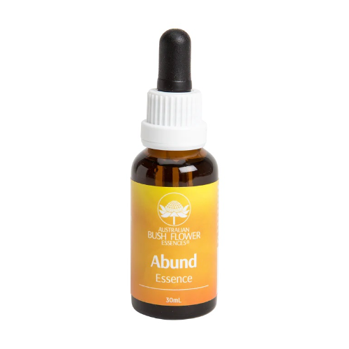 Abund essence brown bottle with yellow label and dropper top